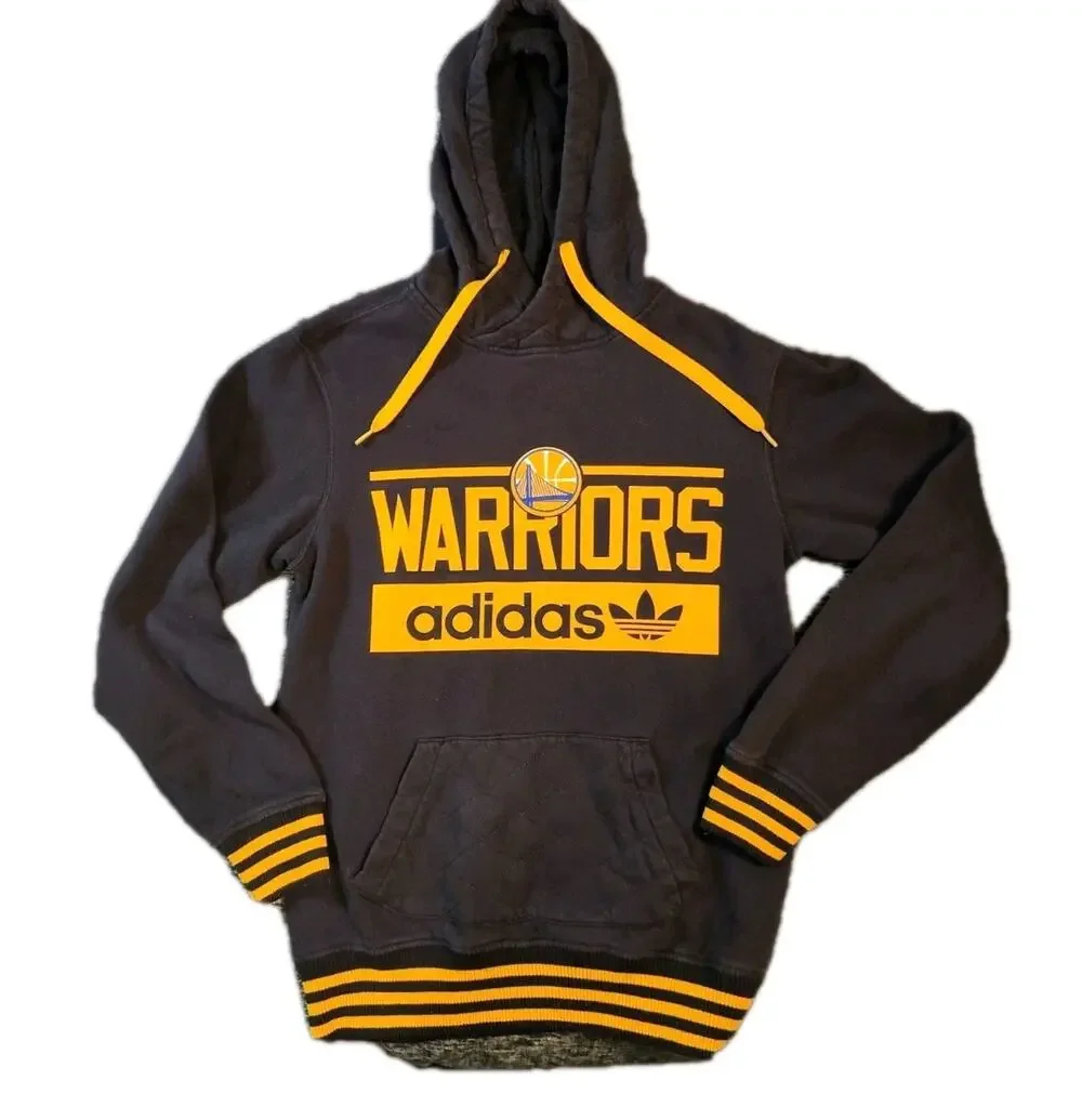 Golden State Warriors Hoodie Mens Small Adidas Black Yellow Diamond Stitch Rare